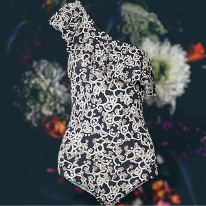 NWT Isabel Marant Etoile ‘Sicilya’ Ruffled Printed One Shoulder Swimsuit Size 40
